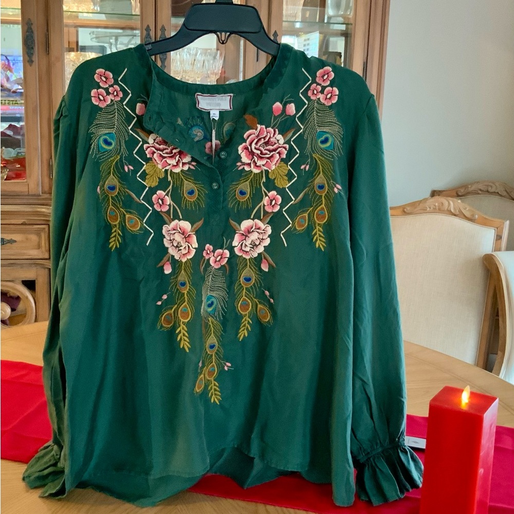 STUNNING ** LIKE NEW Johnny Was Silk Quito Victorian Prairie Blouse Long Sleeve